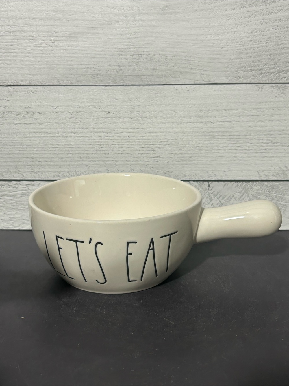 Rae Dunn Cream Ceramic Bowl with Handle "LET'S EAT"